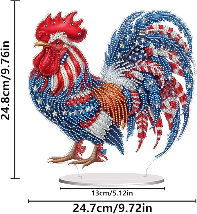 ARTopet DIY Diamond Desktop Ornament PET Irregular Shape Special Shaped Crystal Double Sided Pattern Single Sided Diamond Art Painting Tabletop Home Ornaments Decor (Rooster02)