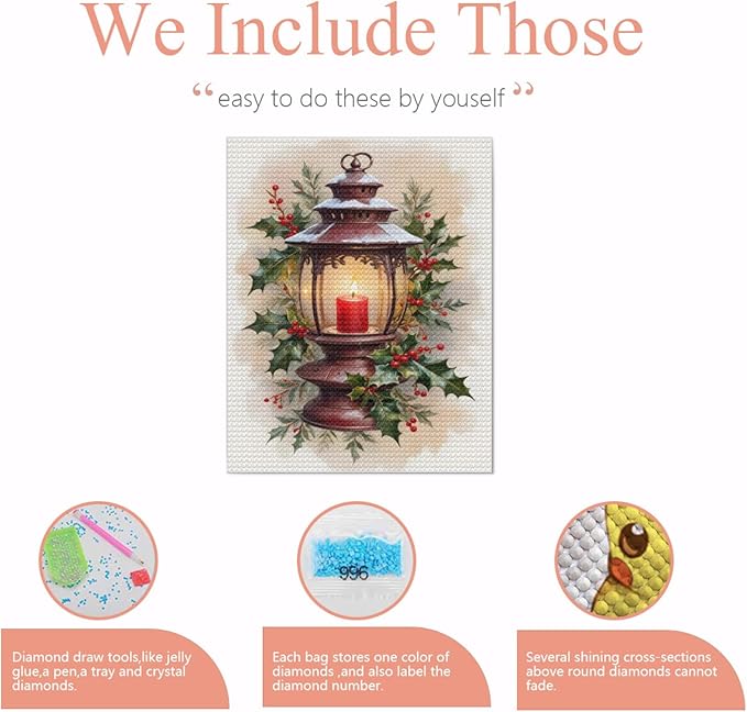 QZOTRXI DIY Oil Painting Vintage Candle Diamond Painting Kits for Adults,Christmas 5D Diamond Art Kits, Winter Diamond Gem Painting Crafts Home Wall Decor 20x24 Inch