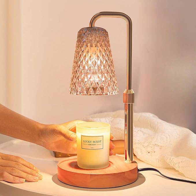JIMEI Candle Warmer Lamp with Timer Electric Wax Warmer for Scented Wax Melt Warmer Melter for Jar Candles Touch and Remote Control Dimmable Ajustable Height Gifts for Women 2 Bulbs, Star Glass