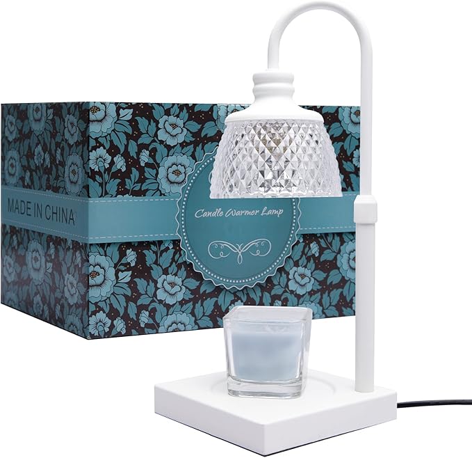 Candle Warmer Lamp, Auto Shut Off with Timer Control, Brightness Heat Level Control with Dimmable Switch, Height Adjustable Top-Down Candle Melting with 2 Bulbs(White)