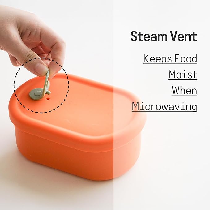 Premium Korean-Made Silicone Airtight Food Container with Steam Vent – BPA Free, Leakproof, Microwave & Freezer Safe Meal Prep. & Leftovers Storage (Mandarin Orange, 7 floz)