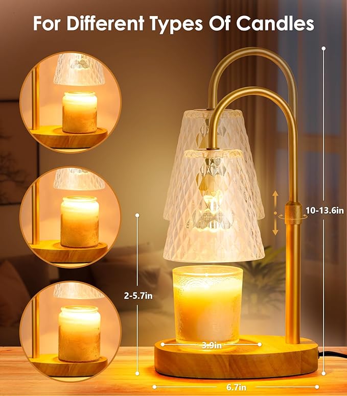 Candle Warmer Lamp with Timer: Adjustable Height Dimmable Warmer Candle Lamps Wax Melt Warmer Candle Warmer Lamp for Home Decor House Warming Gifts New Home