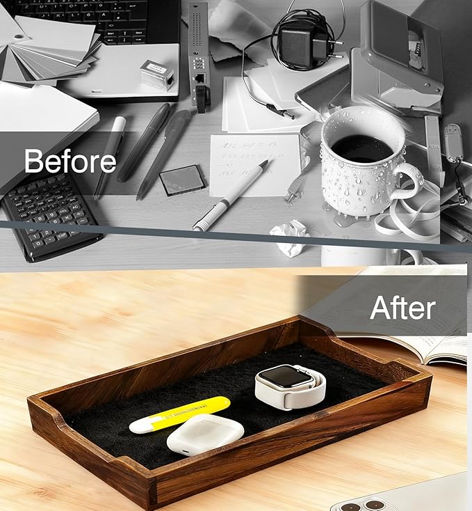 Desk Tray Organizer Drawer for Home Office, Desktop Accessories Walnut Desk Organizer Tray for Keys, Pen, Watch
