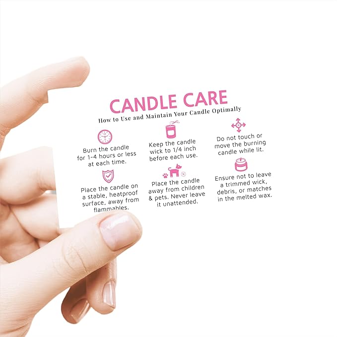 100 pack - Premium Handmade Candle Care Instruction Cards Pink 2x3.5 in, Small Business | Soy Bees Wax Melt, Candle Makers, Making Supplies Kit Set, Containers, Jars, Pot, Package