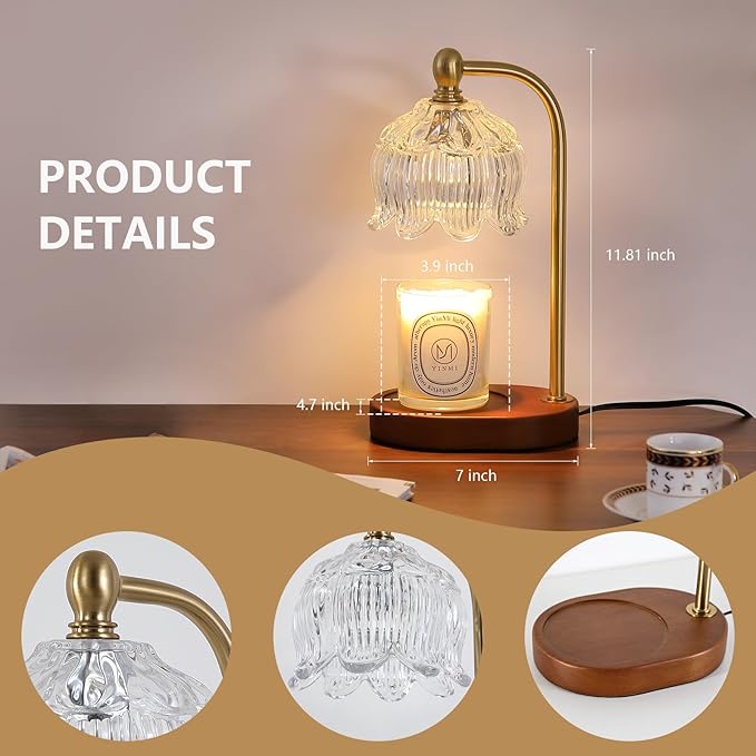 MEIXISUE Candle Warmer Lamp with Timer Dimmable,Antique Brass Candle Lamp,Wax Melt Warmer Light for Jar Candles,Mother's Day/Birthday/Christmas Gifts for Mom/Wife,Home Decor Lamp,with 2 Bulbs