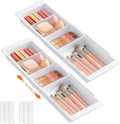 Lifewit Sliding Makeup Drawer Organizer, Fits 13-20" Deep Drawers, Extendable Hanging Divider, 1.8" High Plastic Tray for Vanity, Office, Kitchen, White, 2Pcs