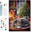 Bowetile Christmas Paint by Numbers for Adults Beginners Framed, Adults' Paint-by-Number Cat Kits on Canvas, Acrylic Number Painting Christmas Gifts for Home Wall Decor, 8x12in