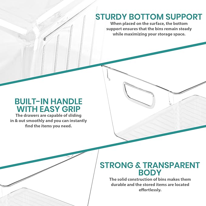Utopia Kitchen Clear Organizer or Storage Bins - 4 Pack Pantry Organizers and Storage Bins - Large Clear Storage Containers for Organizing Fridge, Kitchen Organization