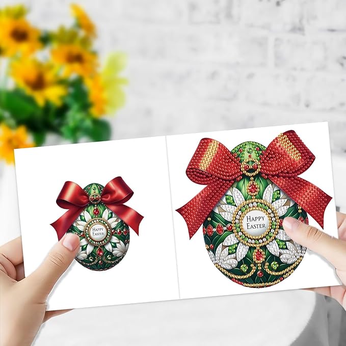 DoxQcs 5D Diamond Art Painting Greeting Cards Kit, DIY Cards for Blessings Congratulations Gifts, Greeting Card Set for Birthday Thanksgiving Day Christmas Halloween-Easter Egg