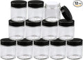 Encheng 12Pack of 4 oz Clear Round Glass Jars, with Inner Liners and black Lids,Empty Cosmetic Containers,Cream jars