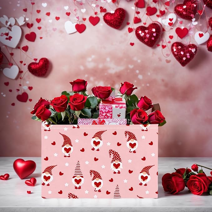 Valentine's Day Basket for Gifts Empty Cute Heart Large Gift Basket Decorative Storage Bin for Kid and Baby Room Décor (Pink Dwarf Love)