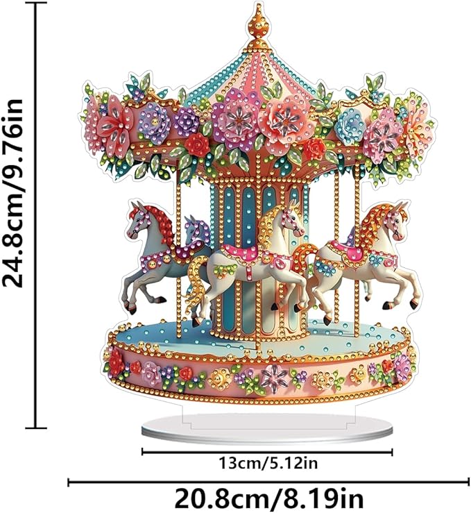 ARTopet DIY Diamond Desktop Ornament PET Irregular Shape Special Shaped Crystal Double Sided Pattern Single Sided Diamond Art Painting Tabletop Home Ornaments Decor (Carousel)