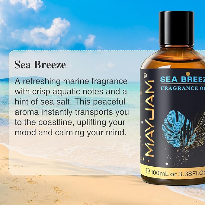 MAYJAM 100ML/3.38FL.OZ Sea Breeze Fragrance Oils with Glass Dropper, Essential Oils for Diffusers, Long Lasting Scented Oils for Soap Candle Making