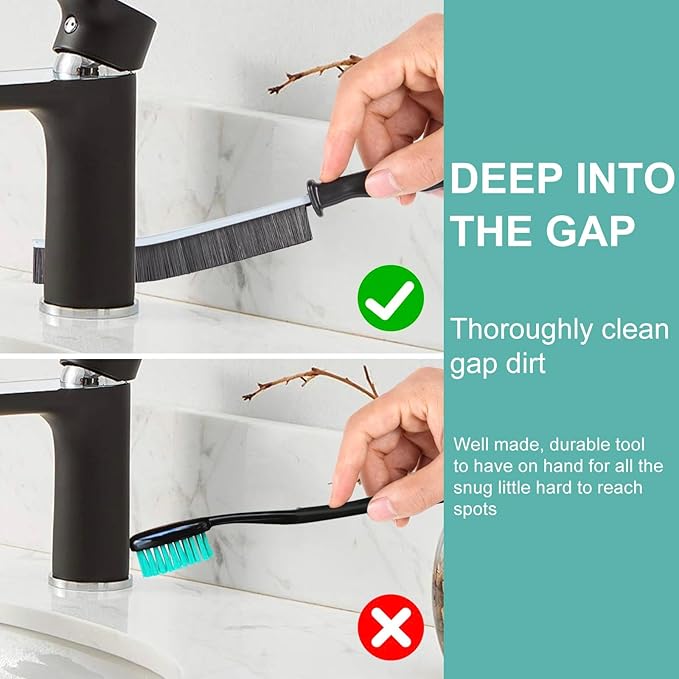 Hard Bristle Crevice Cleaning Brush - Multifunctional Gap Cleaning Brush, Cleaning Tools for Household Use, Home, Kitchen, Bathroom, Window, Vehicle, Faucets, Toilet, Grout (Black Handles)