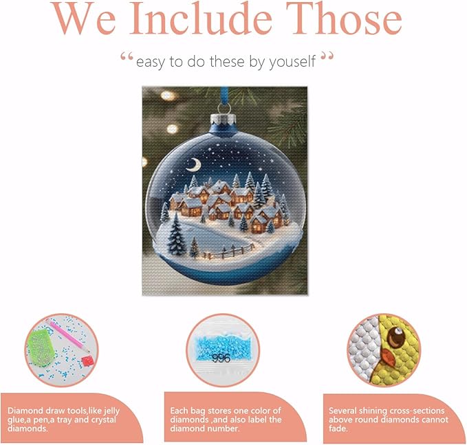 QZOTRXI Christmas Diamond Painting Kits for Adults DIY, 5D Christmas Glass Ball Diamond Art for Beginners,Round Full Drill Paintings with Diamonds Gem Art for Home Wall Decor 12x14 Inch