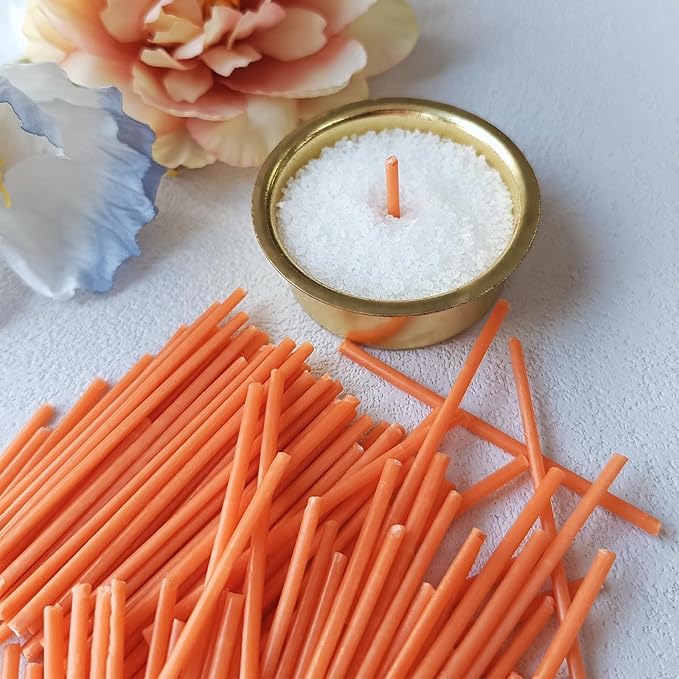 Pearled Candle Wick 2.2 Inch Orange Cotton Wicks 100-Pack - Premium Metal-Free & Lead-Free Candle Wicks for Candle Making