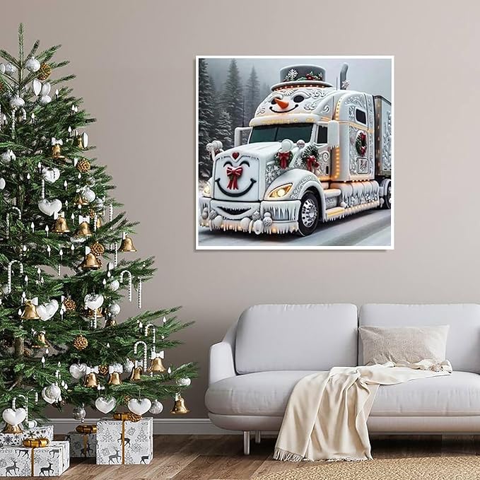 APTDYIGL 5D Christmas Diamond Painting Kits for Adults Beginner,DIY Truck Diamond Art Kits for Adults,Round Full Drill Diamond Dots with Gem Art Kits,Home Wall Decor 13.7X13.7inch