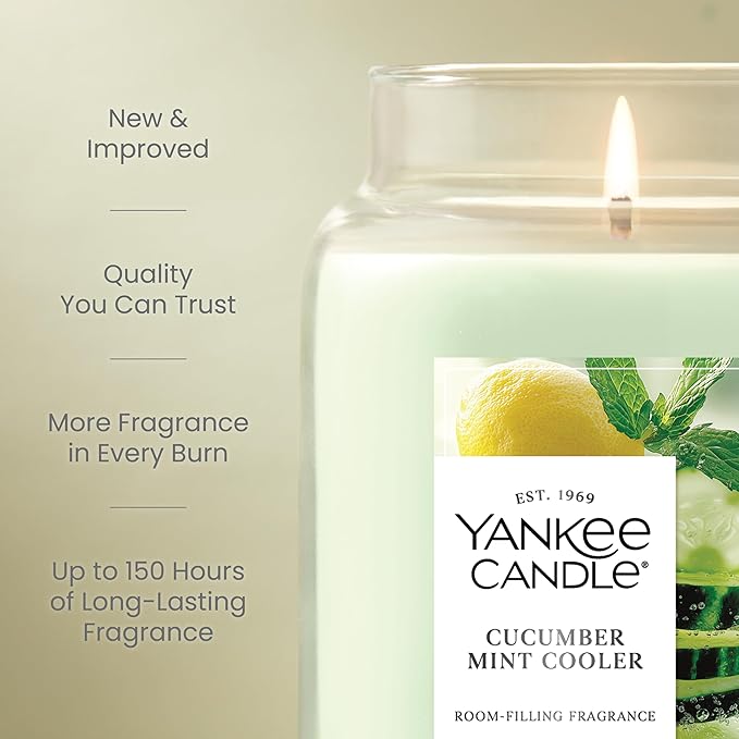 Yankee Candle Cucumber Mint Cooler Scented Candle, 22oz Large Jar with up to 150 Hour Burn Time, Giftable