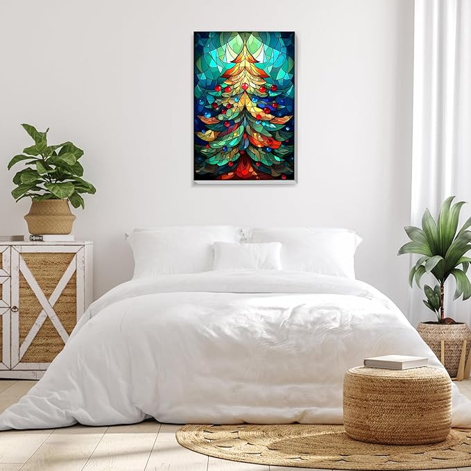 Bowetile Christmas Paint by Numbers for Adults Beginners Framed, Adults' Paint-by-Number Christmas Tree Kits on Canvas, Acrylic Number Painting Christmas Gifts for Home Wall Decor, 8x12in