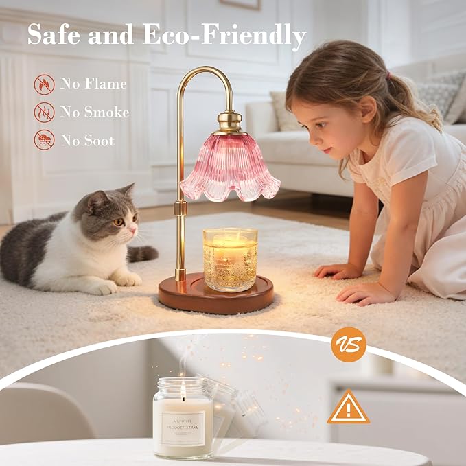Candle Warmer Lamp with Timer: Birthday Gifts for Women, House Warming Gifts New Home Decor – Height Adjustable Candle Lamp for Mom, Anniversary - Walnut Solid Wood Base, with 2 Bulbs