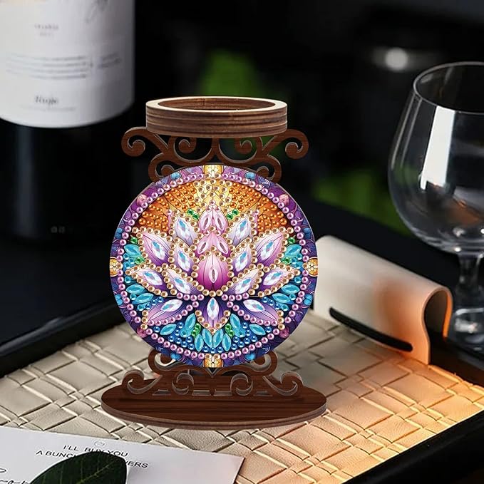 Diamond Painting Candle Plate Diameter 5cm Candle Holder Paint by Numbers Kit Sticks Holder Decor for Pillar Scented Flameless Ball Candles Candle Stand for Table Centerpiece Mandala