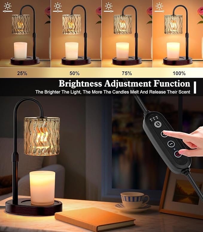 Candle Warmer Lamp Electric Timer: Height Adjustable Burner Jar- Dimmable Candles Warming Lamps - No Flame Scented Melts Wax - All Candle Jars Home Decor Table Light