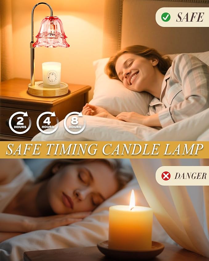 Funslive Pink Candle Warmer Lamp with Timer Dimmable, Mothers Day Birthday Gifts for Women Mom, Flower Candle Lamp with 2 Bulbs for Jar Candles, Lamp Candle Warmer, House Warming Gift for Bedroom