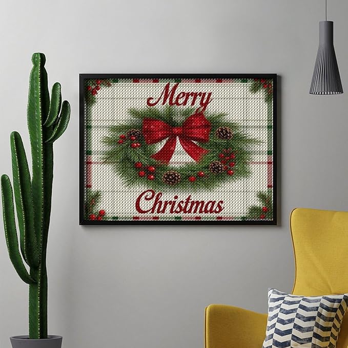 AIVKIEJK Diamond Painting Kits for Adults - Red Bow & Green Leaves Merry Christmas Painting DIY 5D Full Drill Diamond Dots Paintings with Diamonds Gem Art and Crafts Home Decor 12"x16"