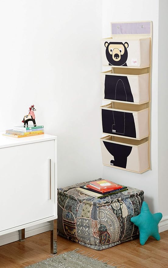 3 Sprouts Over The Door Baby Organizer - Essential Newborn Nursery Storage, Toy Organizer for Room and Closet - Bedroom Storage - Hooks Included, Bear