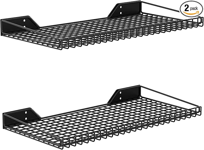 WALMANN 2 Pack Garage Wall Shelf, 23.5" x 12" Wall Mounted Storage Shelves for Garage, Closet, Laundry Room, Heavy Duty Wall Shelving, Holds Up to 65 lbs(Black)