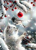 MOGTAA Christmas Diamond Art Kits for Adults, 5D Full Drill Cat Diamond Painting Kits for Adults Beginner, DIY Winter Round Diamond Dots for Adults, Gem Art for Home Wall Decor 12 X 16 Inch