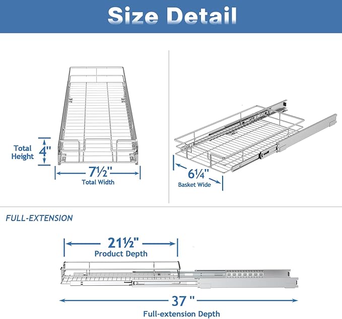 LOVMOR Pull Out Cabinet Organizer and Storage 7½" W x 21½" D, Slide Out Shelves for Kitchen Cabinets