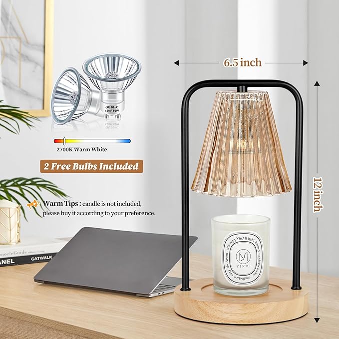 Candle Warmer Lamp with Timer, Electric Candle Lamp Warmer for Jar Candles, Dimmable Wax Melt Warmer with 2 Bulbs, Mom Christmas Gifts Birthday House Warming Gifts New Home, Vintage Home Bedroom Decor