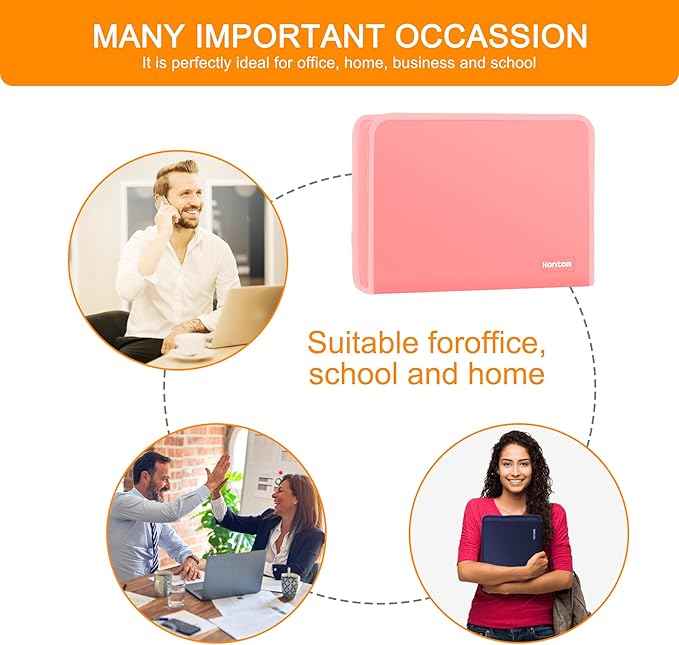 Accordion File Organizer,13 Pockets Fireproof Expanding File Folder with Multi Pockets,Portable Business Fire Safe Storage Document Organizer Folder with Zipper for Documents and File,Pink