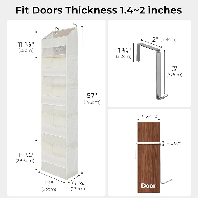 GRANNY SAYS Over the Door Organizer, 5-Shelf Behind the Door Storage with 8 Pockets and Clear Window, Anti Tilt 45lb Large Capacity Hanging Storage for Bedroom, Stuffed Animal, Beige, 2 Pack
