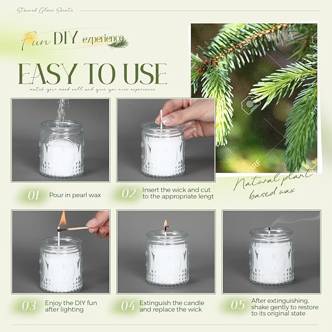 MTLEE Pearled Candle 2.2 lb Sand Wax Scented Sand Candle Kit with Gift Box 50 Wicks Refillable Jar White Beaded Wax Gift Set for Friends Mother Lover Women Family(Pine)