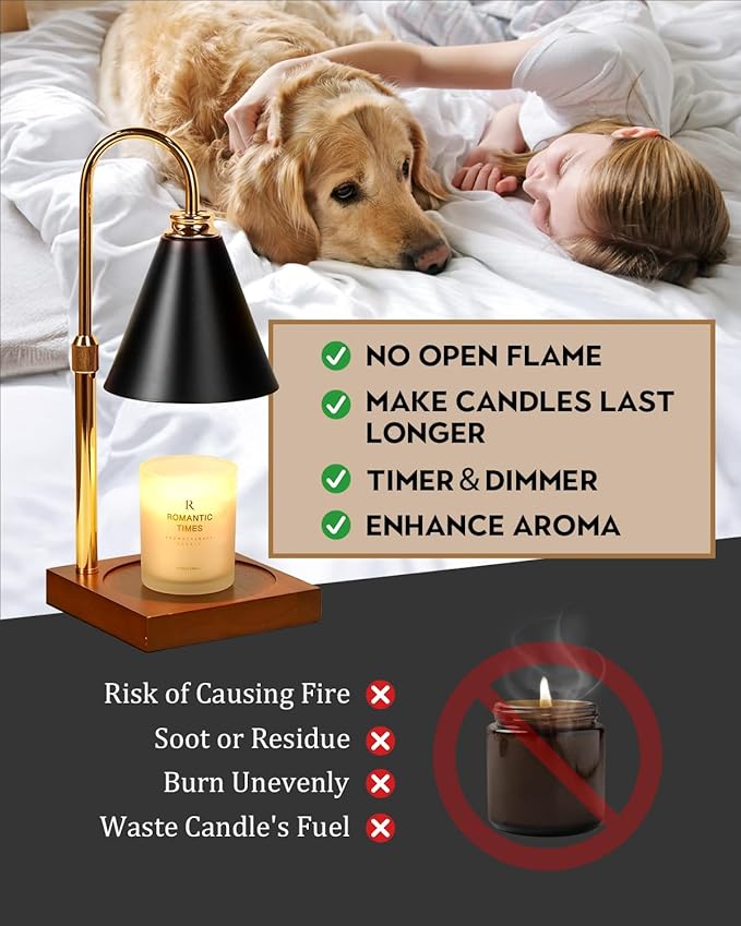 Candle Warmer Lamp with Timer Dimmable,Mothers Day Birthday Gifts for Women Mom, Adjustable Height Candle Warmer, Black Candle Lamp Warmer for Jar Candles with 2 Bulbs Home Decor