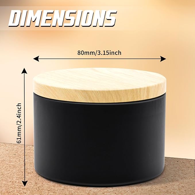 12-Pack Candle Jars, 8oz Candle Tins with Metal Wood-Grain Printing Lids, Empty Metal Candle Jars for Making Candles Bulk Candle Containers -Black