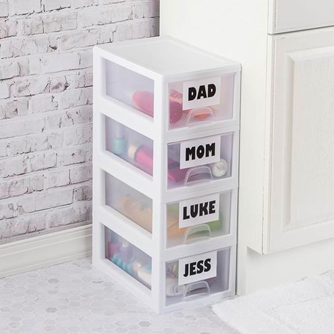 Sterilite 12-Pack 6 Quart Stacking Drawer, Clear Storage Closet Organizer, White Frame - Stackable Modular Plastic Drawers for Clothes, Accessories, Craft Supplies, Shoes or Linens