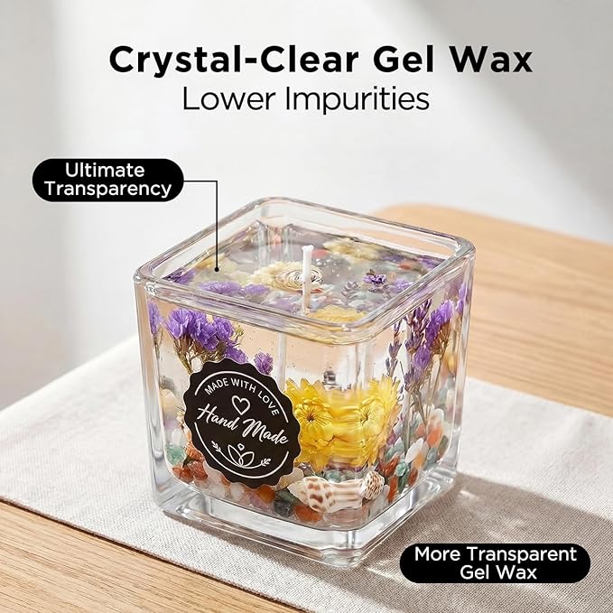LumaCraft Clear Gel Wax for Candle Making – 4.4LB (2000g) Transparent Jelly Wax with 50 Wicks, 50 Wick Stickers & 10 Wick Holders - Natural Non-Toxic DIY Gel Candle Supplies for Beginners & Crafters