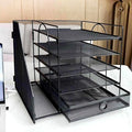 5-Tier Paper Letter Organizer with File Holder, Desk Organizer with Drawer, Mesh Desktop Storage with Magazine Holder for Office Supplies (Black)