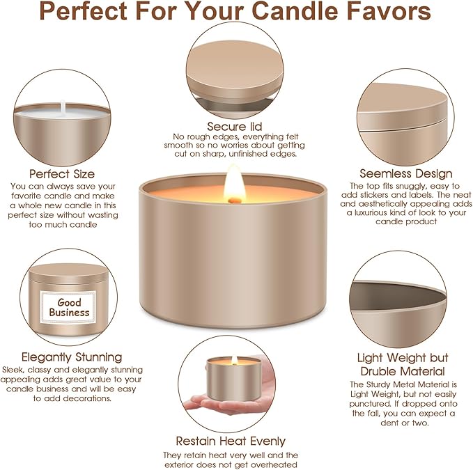 AOSWELE 24 Pcs Golden Candle Tins, Premium Matte Candle Vessels for DIY Kit