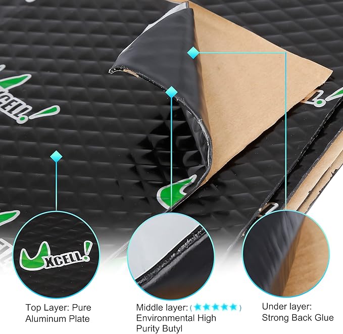 uxcell 17pcs 80mil 18sqft Car Sound Deadener Heat Insulation Mat Butyl Pad Damping Self Adhesive Deadening Material Door Roof Floor Sound Barrier Black