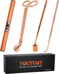 YOUTUOY 4 in1 Candle Accessory Set with Rechargeable Candle Lighter, Candle Wick Trimmer, Candle Wick Snuffer, Candle Wick Dipper, Candle Care Kit (Rose Gold)