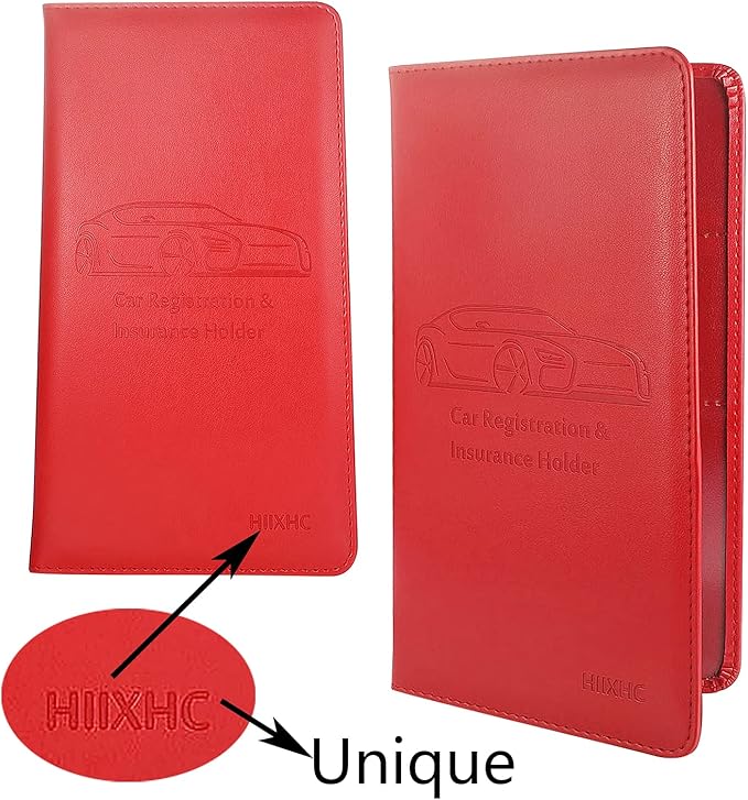 HIIXHC Car Registration and Insurance Card Holder - Leather Vehicle Glove Box Automobile Documents Paperwork Wallet Case Organizer for ID, Driver's License, Key Contact Information Cards