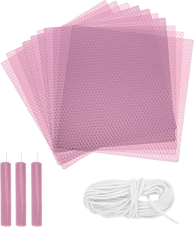 MECCANIXITY Beeswax Candle Making Kit,8x8 Inch 10pcs Pink Beeswax Candle Sheets with 1pcs Cotton Wick for DIY Craft Gift Making