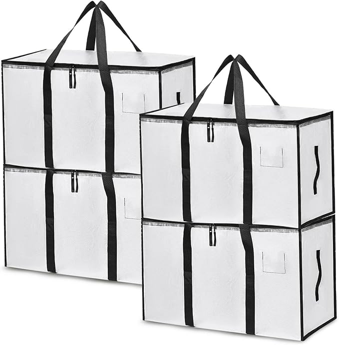 4 Pack Large Moving Bags with Zippers & Carrying Handles, Heavy Duty Storage Tote Moving Boxes ，Space Saving (Clear, 4 Pack)