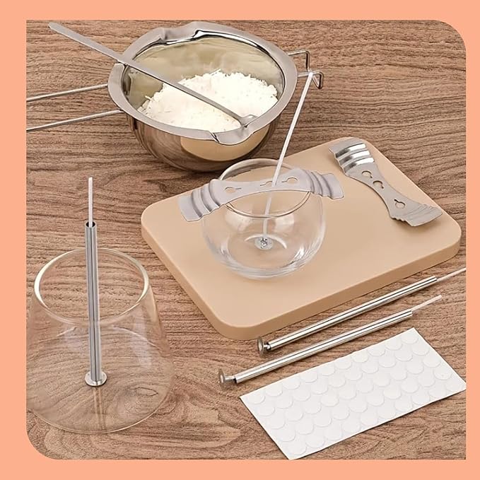 TJE Candle Making Kit - 4-Inch Cotton Pre-Waxed Wicks with Tabs, Stickers & Wooden Centering Tools for Soy, Beeswax, and Jar DIY Candles (100 Wicks + 10 Tools)