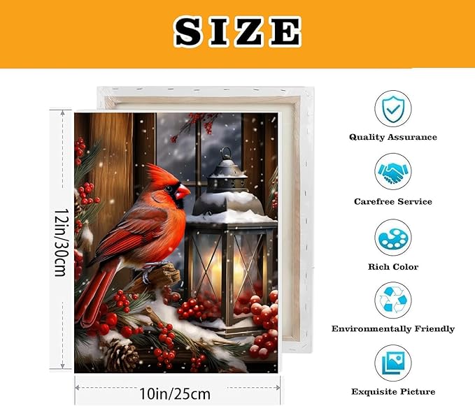 TCDZMYGS Christmas Paint by Numbers Kit for Adults Beginner,Cardinals Paint by Number Kits with Frame,DIY Acrylic Oil Painting by Numbers for Home Wall Decor 9.5 x 11.8 inch