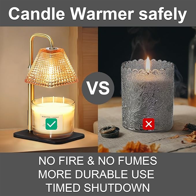 Candle Warmer Lamp with Timer Dimmer Adjustable Height,Electric Wax Warmer for Scented Jar Candles,Mom Birthday Gifts for Women,House Warming Gifts New Home Bedroom Decor,Gold